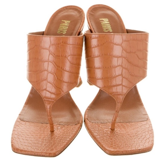 Paris Texas Croc-Embossed Leather Heeled Thong Sandal sz 36.5 - Picture 5 of 8